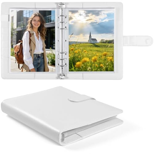 Album Foto 60 Posti – Buste Porta Foto 13x18 cm – Raccolgitore ad Anelli 6 Anelli in Similpelle Bianco – Copertina Rigida con Caricamento dall'Alto – Porta Photo Card per Fotografie (Bianco)