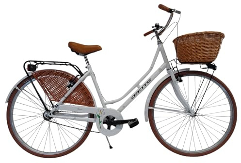 CICLI DANTE - Bicicletta donna da città per passeggio Olanda 26, classica stile retrò ad una velocità, con particolati miele e cestino anteriore in vimini (Bianca)