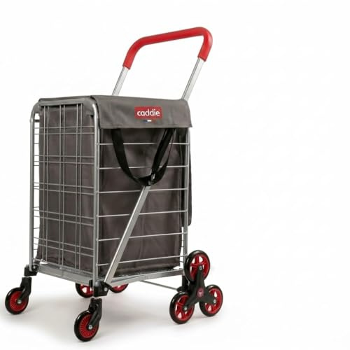 Caddie Chariot de Course Pliable Monte-Escaliers 60L | Poussette de Marché 8 Roues, Haute Stabilité Max 30kg, Doublure Imperméable Amovible, Roues Pivotantes 360°, Plateau en Métal