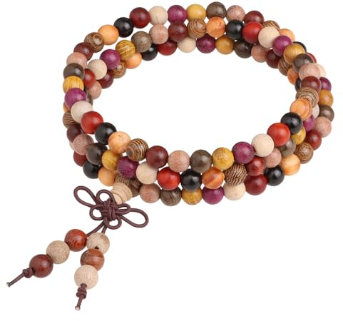 Shanxing 6mm Natural Mixed Sandalwood 108 Prayer Beads Mala Wrap Bracelet for Men Women, Buddha Meditation Wood Worry Beads Bracelet Tibetan Buddhist Buddhism Jewellery Gift Reiki Wooden Bead Necklace