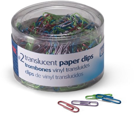 Officemate Translucent Paper Clips, Size 2, Assorted Colors, 600 Count (Pack of 1) (97211)