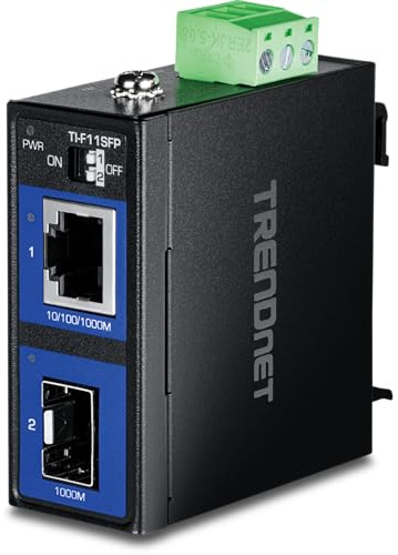 TRENDnet Hardened Industrial 100/1000 Base-T to SFP Media Converter, DIN-Rail and Wall Mount Hardware Included, Multi Or Single Mode Fiber, Power Supply Sold Separately, Black, TI-F11SFP
