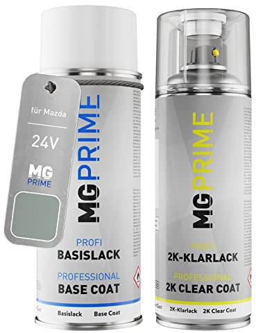 MG PRIME Vernice per auto Kit bombolette spray 2K per Mazda 24V Cerrion Silver Metallic/Cerrionsilber Metallic Bomboletta a spruzzo vernice di base 2 componenti vernice trasparente