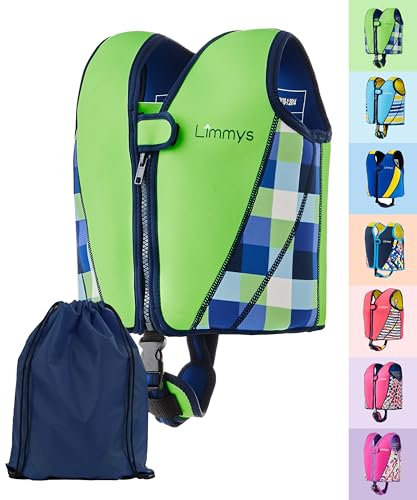 Limmys Premium Schwimmweste Kinder - Schwimmhilfe für Kinder und Kleinkinder – Moderne Kinder Schwimmweste Baby, für Jungen und Mädchen - Mit Kordelzug-Tasche - Limettengrün – groß
