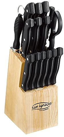 San Ignacio Juego de cuchillos, 15 piezas: cuchillos en acero inoxidable y tacoma de madera, SG-4158, 33x10x10 cm. el conjunto