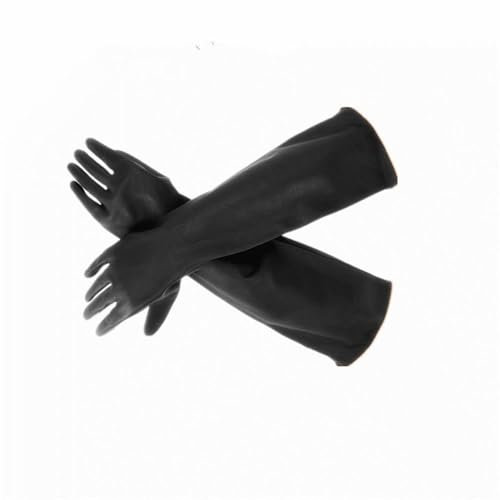 Mooyii Gummihandschuhe Handschuhe Chemie Lebensmittelindustrie Arbeitshandschuhe, strapazierfähige Latexhandschuhe, beständig gegen Starke Säuren, Laugen und Öl, Schwarz, 45cm, 55cm (55cm)