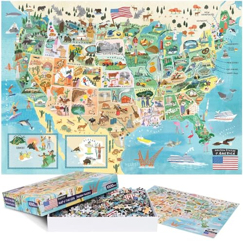 bopster 1000 Piece US Map Puzzle - Recycled Cardboard, Adults & Kids