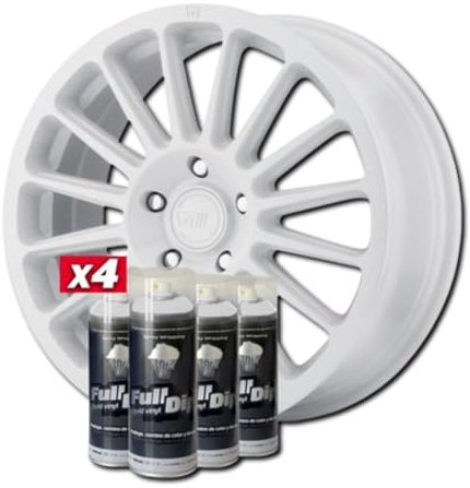 AutoFullCar - Pack Llantas Vinilo Líquido FULL DIP - 4 Sprays - 400 ml. Unidad - Acabado Mate - Válido Para Llantas De 15 a 18 Pulgadas (BLANCO)