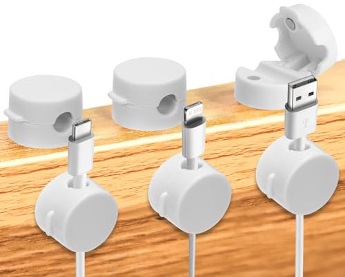 6pcs Magnetic Cable Management Clips, Phone Charging Holder, USB Wire Manager Keeper - Desk Cable Charger Cord Organiser for Home, Nightstand, Office, Wall, Car - White