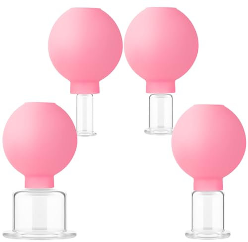 4 Piece Cupping Therapy Set,Face Cupping Set, Glass Silicone Cupping Set, Massage Vacuum Suction Cupping Therapy Set for Body Face Leg Arm Back Shoulder Muscle,Light Red