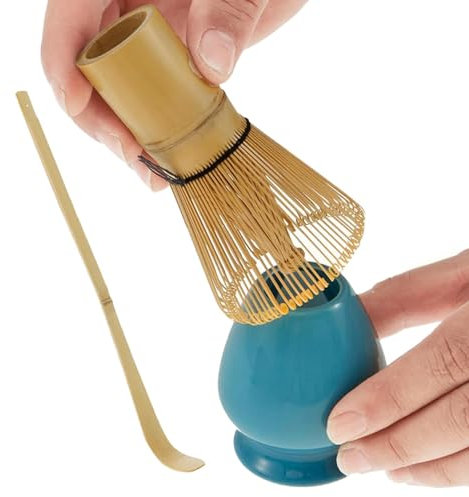 Matchavispset – liten matchvisp, traditionell matchavisp | Japanska matcha-teverktyg, handgjort chasen vispset, matchande sked och visphållare, matcha-kit