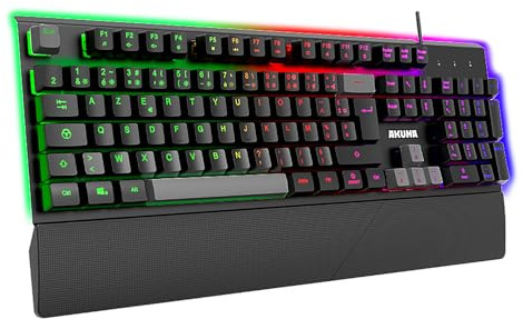Akuma SHÔNEN K02 Clavier Gamer RGB Filaire – AZERTY Français, 26 Touches Anti-Ghosting, Repose-Poignet Magnétique, USB, Macros Programmables, Silencieux, Compatible PC PS4 PS5 Xbox Mac