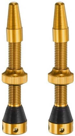 QUARKZMAN 2 Stück Tubeless Ventile 44mm Aluminiumlegierung Tubeless Ventil Super Leicht Kein Leck Langlebig mit 4 Löchern und Kappen Passend für die meisten Fahrrad Tubeless Felgen, Gold