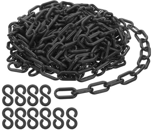 PATIKIL Plastic Chain Links, 30 Feet Safety Chains, Black Plastic Chains for Barriers, Crowd Control, Queue Lines, Parking, Fences, Gate, Concerts, and Decoration
