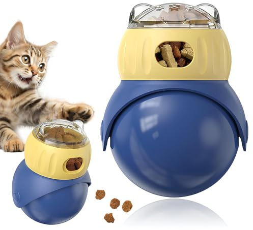 Veftsvy Búho Juguete Inteligente para Gatos, Pelota de Comida para Felinos, Juguete Interactivo para Estimulación Mental, Gatos Ocupados, Bola de golosinas para Mascotas (Rosa) (Blue)