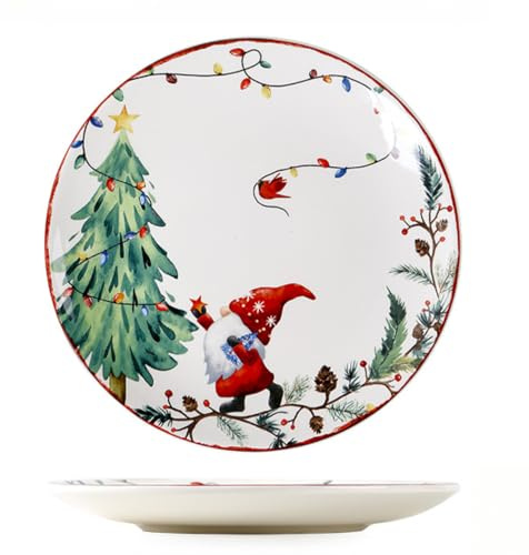 Ceramic Dinner Plates Christmas Underglaze Flat Round Household Dessert Decorative Coffee Cups Mugs Snack Breakfast Bowls Bird's Nest Salad Fruit Ice Cream Salads Soups Pasta Snacks