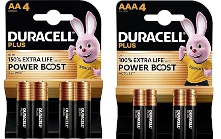 8X Duracell AA + AAA Plus Power Boost (1 Blister Da 4 Batterie AA Fino al 150% di Durata Extra + 1 Blister Da 4 Batterie AAA Fino al 100% di Durata Extra) 8 Pile (LR6/MN1500 + LR03/MN2400)