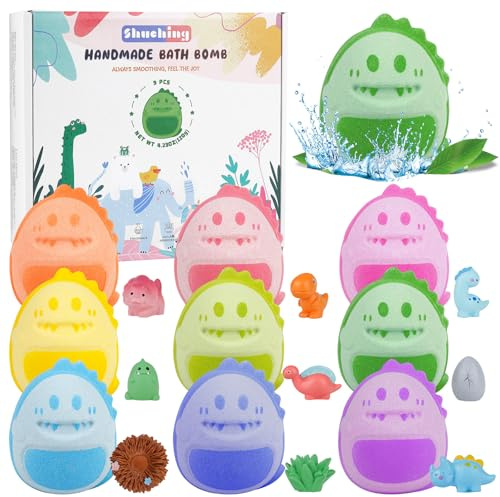 SHUCHING 9 Grandi Bombe da Bagno Bambini Dinosauri, Bombe da Bagno con Sorpresa, Set Regalo Bath Bombs Naturali Bio per Bambino Compleanno Festa