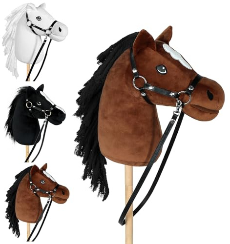 Bludrfnly Hobby Horse - Käpphäst med Grimma och Träns (Brun) | Stor Käpphäst för Barn med Skruvstång på 40 cm, Käpphäst för Hobby Horsing, för Rollspel & Ridning