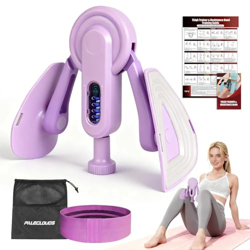 Thigh Trainer Thigh Exerciser, 10-100lb/45kg Adjustable Resistance Pelvic Floor Trainer with Leg Band & Poster for Leg Muscle Exercise, Inner Thigh Exerciser for Home Gym Workout Equipment