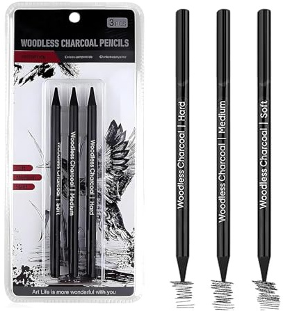 LEIHMMYAO 3-Pack Charcoal Pencils for Artists, Professional Drawing Pencils Set for Sketching, Shading & Blending, Ideal for Artists, Beginners & Portrait Drawing (Black，3 PCS)