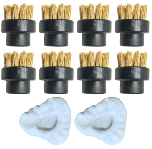 MonoSora Accessori per pulitore a vapore, 8 spazzole rotonde e 2 tamponi, compatibili con pulitori a vapore Dupray, per giunti, angoli e punti difficili da raggiungere