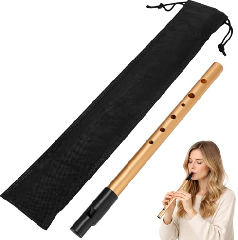 Skdqiee Aluminum Alloy Irish Tin Whistle D Key with Storage Bag & Fingering Chart, 6-Hole Penny Whistle Flute, Resin Mouthpiece, 11.2 x 0.6 in for Beginners, Performance, Study