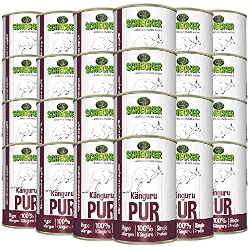 Schecker Nourriture humide - Kangourou pur - 24 x 410 g - Convient également pour les chiens très sensibles - Hypoallergénique - Sans céréales - Seulement 4,5 % de matières grasses - Aliment