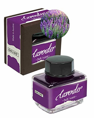 ONLINE Duft-Tinte Lavender, Tintenglas Lila 15ml, bunte Füllertinte für Kalligrafie, Handlettering, Schreibtinte, Tintenfass für Konverter, Tinte der Sinne auf wasserbasis