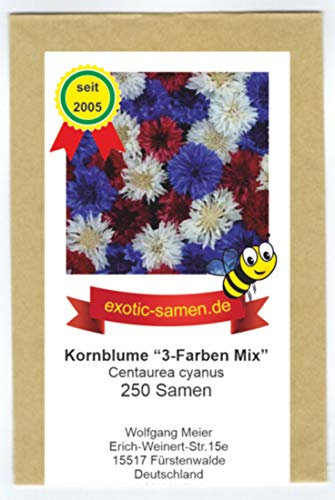 Centaurea cyanus - Bienenweide - Arzneipflenze - Kornblumen-Mix - 3 Farben - rot, blau, weiß - 250 Samen