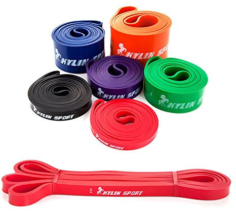 KYLIN SPORT Elastique de Résistance Bande Latex de Yoga Bande d'entraînement pour Musculation Etirement Récupération Pilates Kinésithérapie Culturisme pour Homme Femme (Rouge 15-35LB)