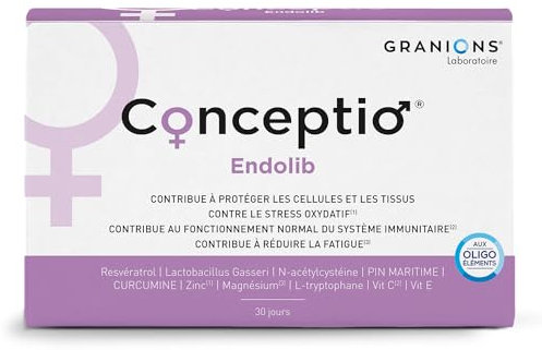 GRANIONS Conceptio Endolib - 90 Gélules = 30 J -Pin Maritime, Ferments Lactiques Lactobacillus Gasseri, N-Acétylcystéine, Resvératrol, Vit A, Vit C, Vit E, Oligoéléments Laboratoire des Granions