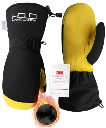 HANDLANDY Winter Snowboarding Mittens Men Women - Warm 3M Thinsulate Thermal Ski Mitten with Build-in Gloves (Yellow, Large)