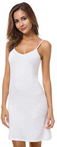 EaseWay Women's Basic Adjustable Spaghetti Strap Cami Under Mini Dress White