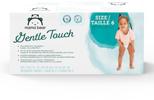 Amazon Brand - Mama Bear Gentle Touch Diapers, Size 6, 108 Count (4 packs of 27)