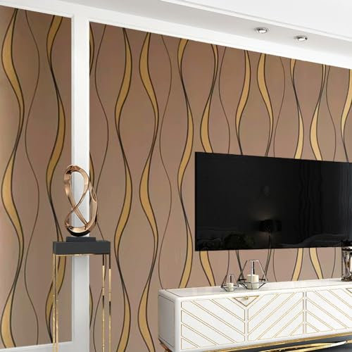 prior.choice 9.5X0.53M Modern Abstract Gloss Stripes Non-Woven Wallpaper Roll for Bedroom Livingroom 1.73' W x 31.2' L=5.035㎡ (54sq.ft) (Chocolate)