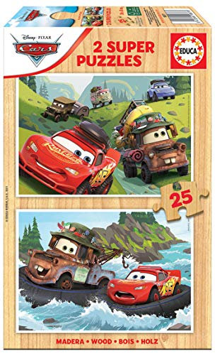 Educa - Puzzle 25 Teile für Kinder ab 3 Jahren | Cars, 2x25 Teile Puzzleset, Holzpuzzle für Kinder ab 3 Jahren, Pixar (18877)