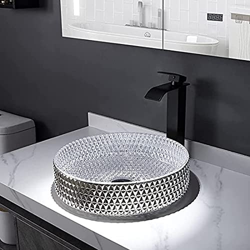 XYEJL Art Bathroom Vessel Sinks, Cylindrical Tempered Glass Wash Basin Countertop Basin Sink with Other Accessories, for Bar and Cloakroom,A