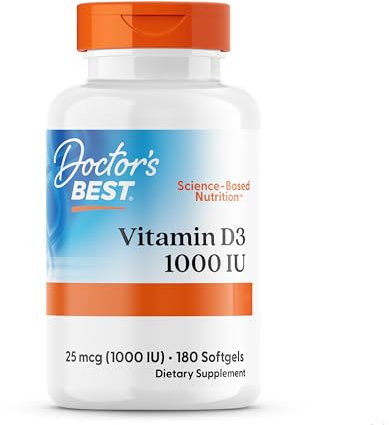 Doctor's Best, Vitamina D3, 1.000IU, 180 Capsule molli, Altamente Dosato, Testato in Laboratorio, Non OGM, Senza Glutine, Senza Soia