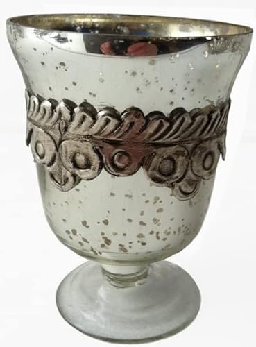 Vacker dekorativ glas stormlykta bondgård silver H 11 x Ø 8 cm glasvas ljushållare vas lykta