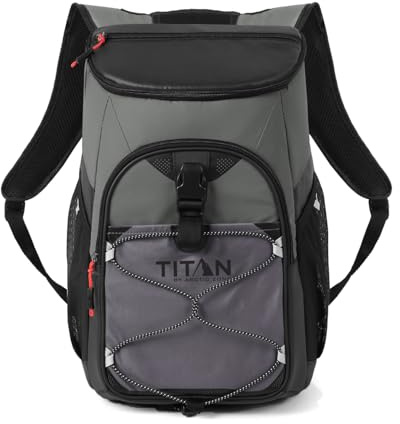 Titan by Arctic Zone Backpack Cooler, Insulated Soft Sided Bag with Leak Proof Lining and Padded Straps, for Lunch, Picnic, and Travel, 24 Can Capacity, Sharkskin Grey