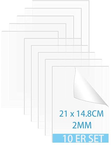 QEEYON 10 Pcs Plaque Acrylique Transparente 1mm, A5 Feuilles Acryliques 210 X 148mm Feuilles en Acrylique avec Film Protecteur pour Cadre Photo, Présentation de Projet, Peinture