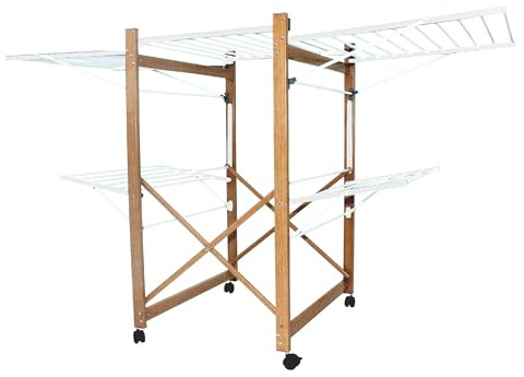 Kitchen Move USHUAIA MAX Wäscheständer, multifunktional, 32 m, Holzfarbe, große Kapazität
