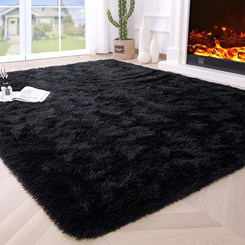 VanderHOME Tapis Doux Salon Chambre sans Perte ni décoloration Tapis De Sol Grand Soft Tapis à Poils Longs Moelleux sans Perte ni décoloration Noir-160 * 200cm