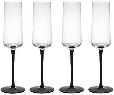 Mikasa Palermo Set de 4 flûtes à champagne en cristal, 250ml, verre à champagne avec pied noir - 100% cristal sans plomb - Emballage cadeau et lavable au lave-vaisselle