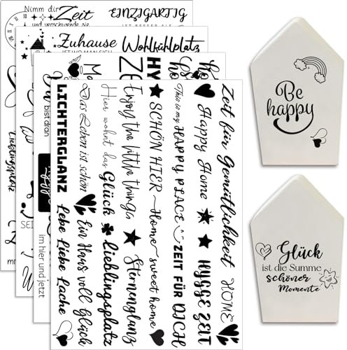 Hongma Rub On Sticker ca.A5 19x14cm-Großformat Transfers 4PCS Sprüche für Raysin für Keraflott Möbel Glas Holz DIY Deko Rub On Folie Rubons Aufkleber HOME