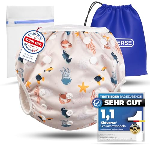 KIDVERSE pannolini acquatici baby costume da bagno 0–3 anni – pannolino piscina neonato regolabile e delicato sulla pelle – pannolino da nuoto con borsa e rete per lavaggio