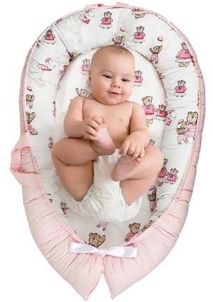 Babilo Newborn Baby Nest Pod Lounger with 100% Cotton, Washable, Safe & Breathable Fabric – Comfortable Portable Bed for 0-12 Months – Unisex, Ideal for Home, Travel & Baby Essential Gift (Pink)