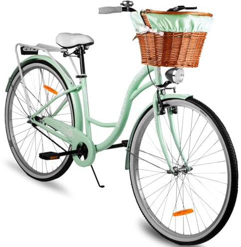 Maltrack Stadtfahrrad Dreamer mit Korb, 1-Gang, 28 Zoll, Vorder- und Rückleuchten, Gepäckträger, Klingel, Fahrrad Citybike Damenfahrrad, Minze