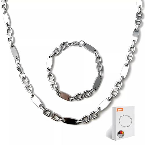HENKi Chaîne à plaques, de 60 cm de long, en acier inoxydable, argenté, avec étriers, petits pois, 4,5mm, Acier inoxydable, Pas de gemme